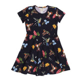 Hummingbirds Around Flowers Flared Dress